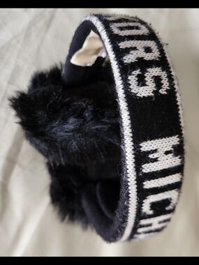 Michael Kors Black Faux Fur Earmuffs with Knit Logo Headband